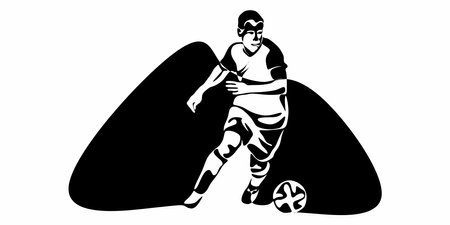 Football, soccer player kicking ball. Isolated vector silhouette. Football defender, striker or goalkeeperのイラスト素材