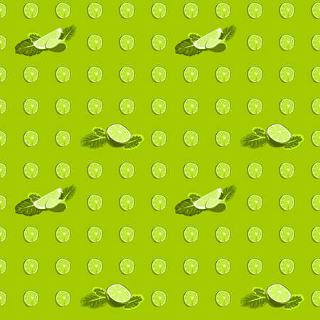 Seamless pattern with lime slices and mint leaves. Vector citrus fruit pattern. Summer design with juicy fruit. Vector pattern for fabric, packaging fresh summer juicy conceptのイラスト素材