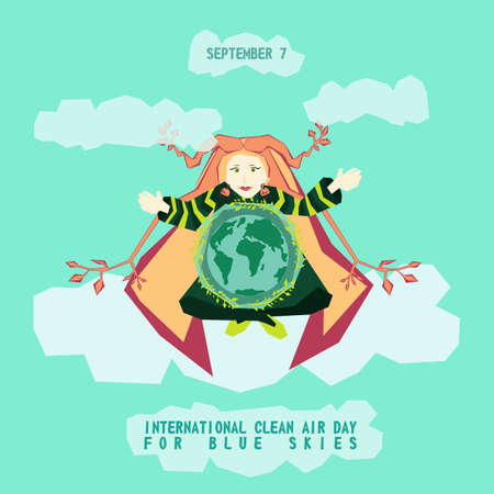 World Environment day or Earth day concept. world climate day. International clean air day for blue skies. Vector cartoon stylized graphic design for post, banner, card with letteringのイラスト素材