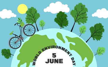 Creative Poster Or Banner Of World Environment Day. Go green and go eco concept. Using bicycles...