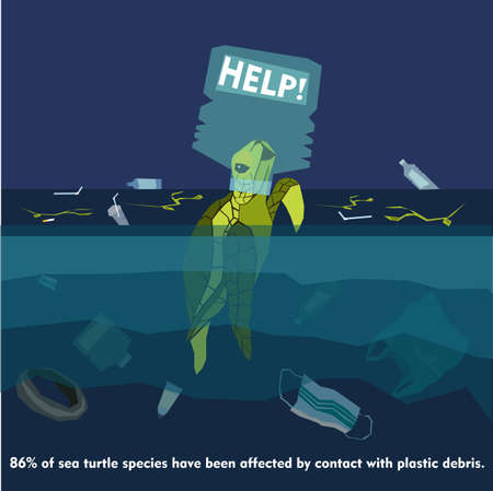 World oceans day, World Environment Day, Earth day, World Maritime Day concept vector illustration. Stop plastic pollution. Keep the oceans clean. Save the marine life. Stop creating trash mutantsのイラスト素材