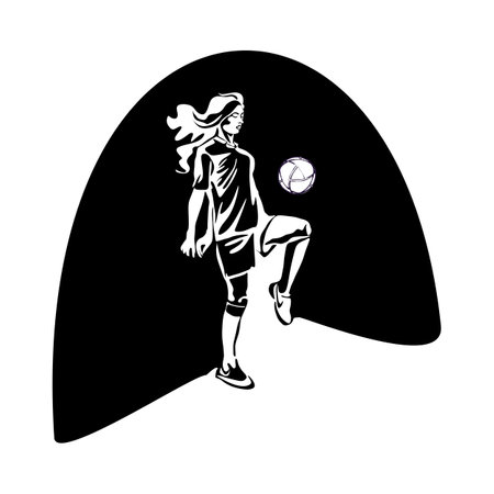 women's football. A woman plays football, kicks the ball. Vector silhouette isolated on white backgroundのイラスト素材