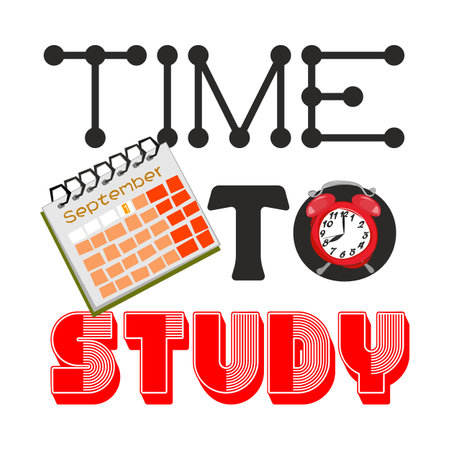 Time to Study quote. Stylish lettering with calendar and clockのイラスト素材