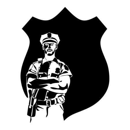 Policeman officer on duty vector silhouette illustration isolated on white background. National police day conceptのイラスト素材