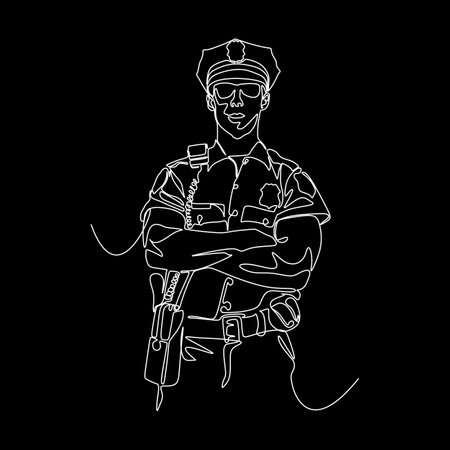 One continuous single drawn art line minimalism doodle hand character police officer. National police day conceptのイラスト素材