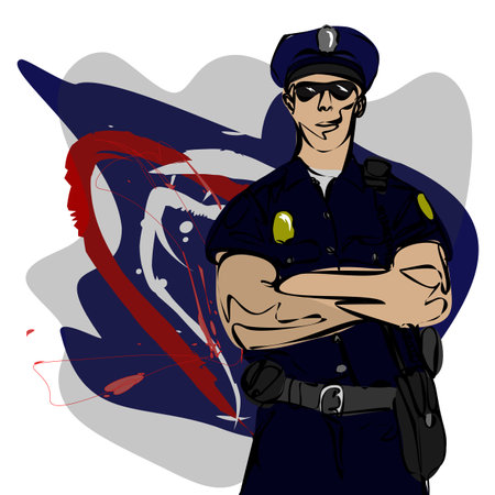 Policeman pop art style vector illustration. Comic book style imitation. National police day concept.のイラスト素材