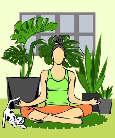 International Yoga day vector. Meditation Practice Yoga Colorful Fitness Concept.のイラスト素材