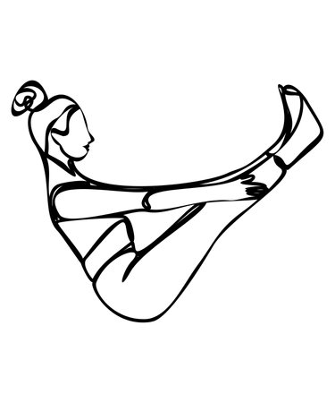 Continuous line drawing. Woman doing exercise in yoga pose. Vector Illustrationのイラスト素材