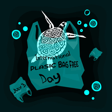 International plastic bag free day. Say no to plastic. Save the ocean. World ocean day. Vector illustration.のイラスト素材