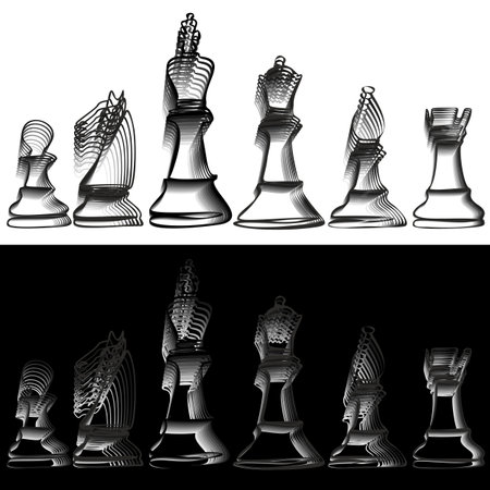 Chess pieces icons. Black silhouettes isolated on white background. Vector illustration.のイラスト素材
