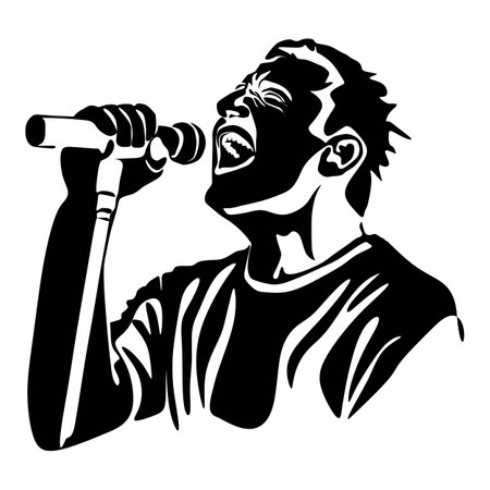 Man singer silhouette, man singing on mic, singer singing silhouette, vocalist singing to microphoneのイラスト素材