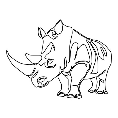 One line silhouette design of rhino. hand drawn minimalistic style vector illustration. Wildlife an wild animal concept. Logoのイラスト素材