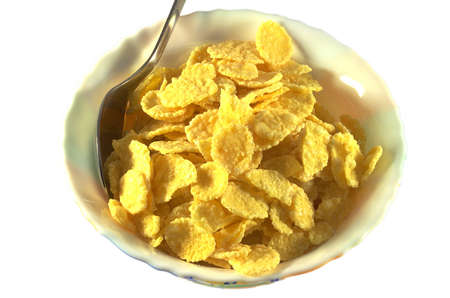 Cornflakes for breakfast over white