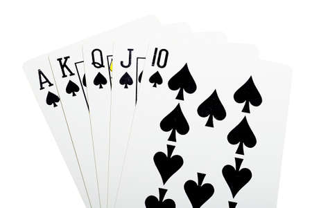 Royal flush spades for poker over whiteの写真素材