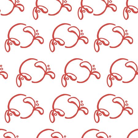 Seamless New Year and Christmas pattern with stylized Mistletoe round branches. Handdrawn red elements isolated on white background. Print for greeting cards, invitations and design wrapping paper. Stock vector illustration.の写真素材