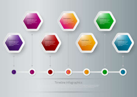 Vector illustration of a timeline infographics hexagons.