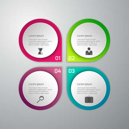 Vector illustration of business infographics 4 options . Set of circles with arrows. paper circles.のイラスト素材