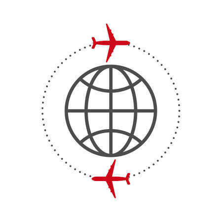 Vector illustration of icon plane and the globe.のイラスト素材