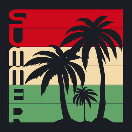 Summer palm typography, t-shirt graphics. Vector illustration.のイラスト素材