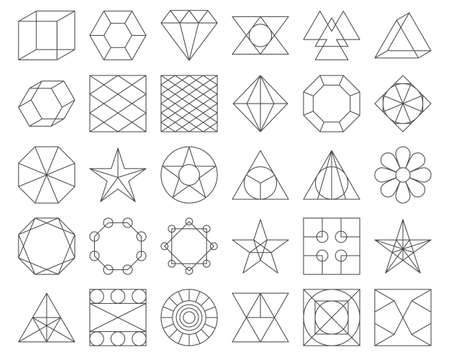 Set of vector trendy geometric icons. Vector illustration set of 30 linear figuresのイラスト素材