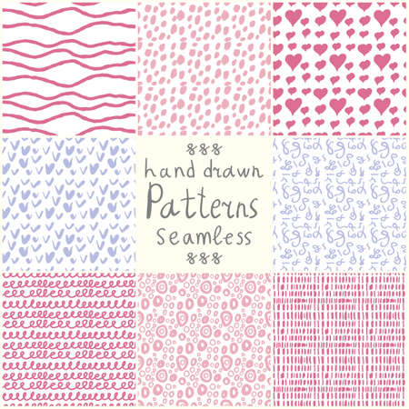 Stock Vector hand drawn seamless patterns . Set of 8 patternsのイラスト素材