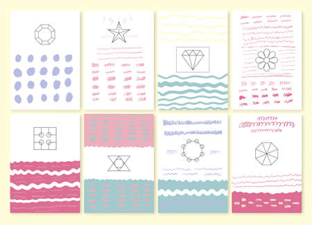 Collection of hand drawn party cards and invitations. Vector illustration.のイラスト素材