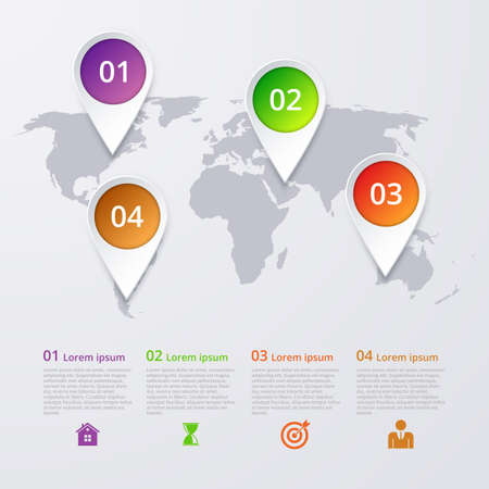 Vector illustration infographics four marks on the map.のイラスト素材