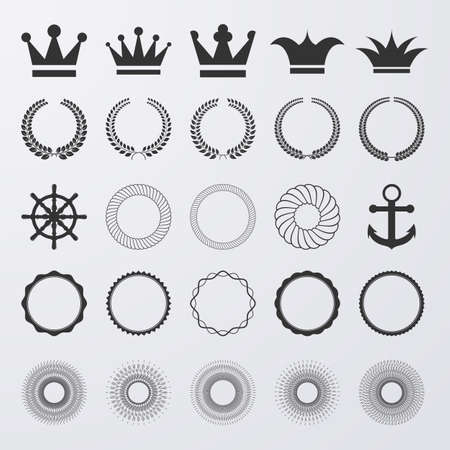 Vector illustration of a set of elements. Crown, crowns, rays.のイラスト素材