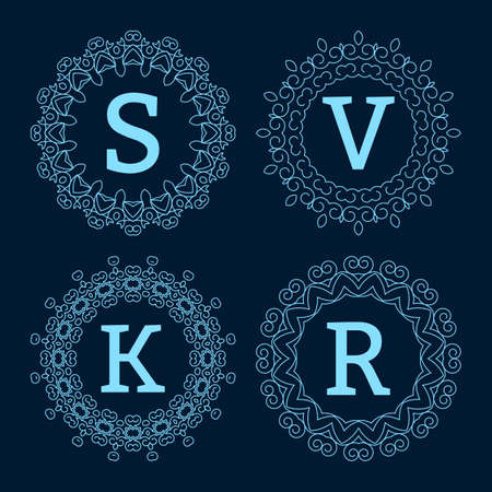 Vector illustration. Luxury Monogram blue logo.のイラスト素材
