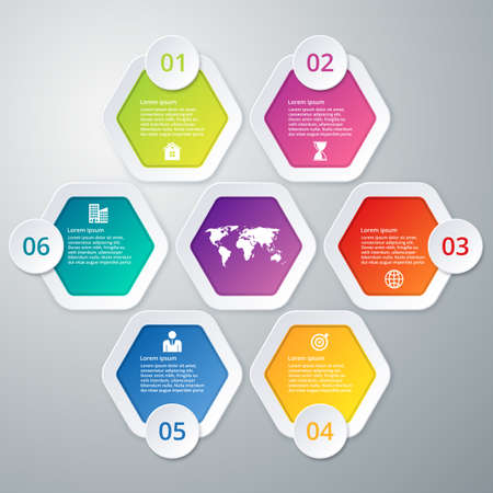 Stock options infographics six hexagons.のイラスト素材