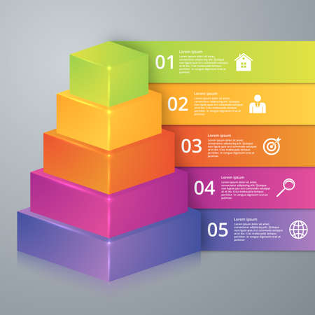 Vector illustration infographics pyramid of five options.のイラスト素材