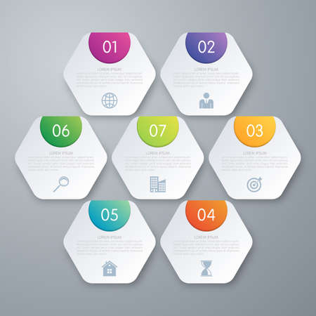 Vector illustration infographics seven hexagons.のイラスト素材