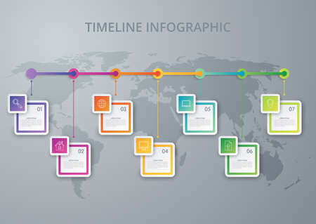 Vector illustration infographic timeline of seven options.のイラスト素材