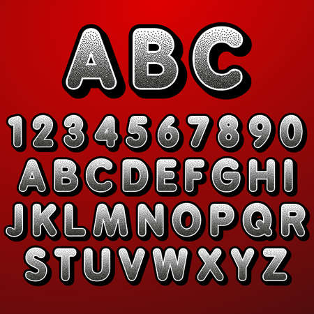 Stock Vector font pointillism. Letters and Numbers.のイラスト素材