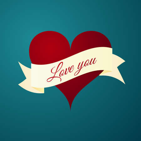 Vector illustration of the heart with the inscription love you.のイラスト素材