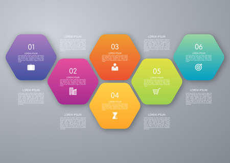 Vector circle hexagon infographic. Template for diagram, graph, presentation and chart. Business concept with 6 options, parts, steps or processes. Abstract background.のイラスト素材