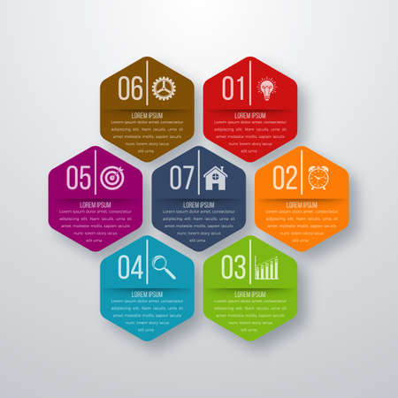 Vector illustration infographics seven hexagons. Stock vectorのイラスト素材