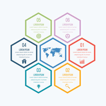 Vector illustration infographics six hexagons. Stock vectorのイラスト素材