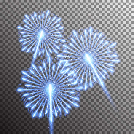Set of isolated realistic vector fireworks on transparent backgroundのイラスト素材