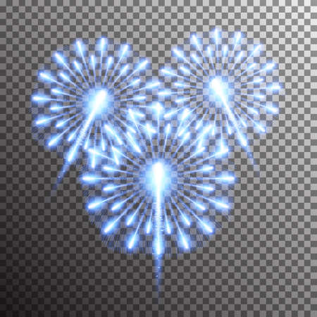 Set of isolated realistic vector fireworks on transparent backgroundのイラスト素材