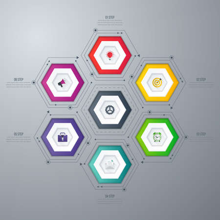 Infographics template 6 options with hexagonのイラスト素材