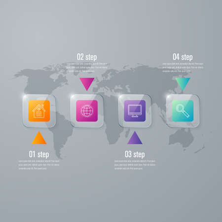 Business infographics template 4 steps with square. Can be used for workflow layout, diagram, number options, web design, presentationsのイラスト素材