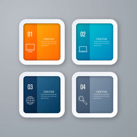 Business infographics template 4 steps with square. Can be used for workflow layout, diagram, number options, web design, presentationsのイラスト素材