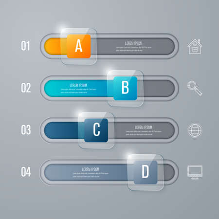Business infographics template 4 steps with square. Can be used for workflow layout, diagram, number options, web design, presentationsのイラスト素材