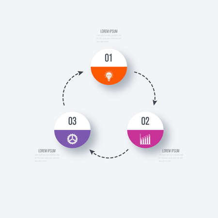 Infographics template 3 options with circles. Can be used for workflow layout, diagram, number options, step up options, web design, presentationsのイラスト素材