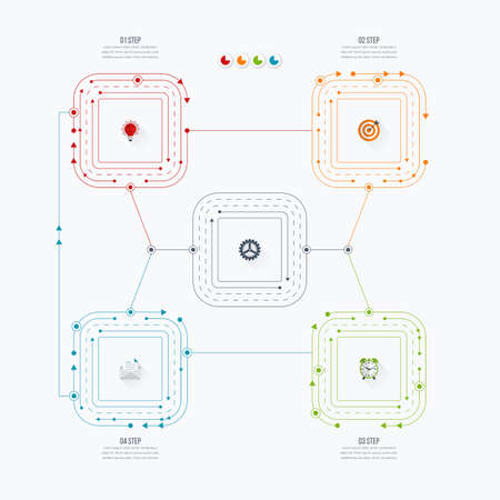 Business infographics template 4 steps with squareのイラスト素材