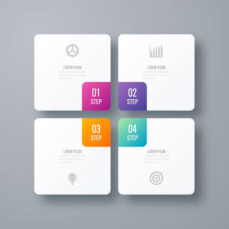 Business infographics template 4 steps with squareのイラスト素材
