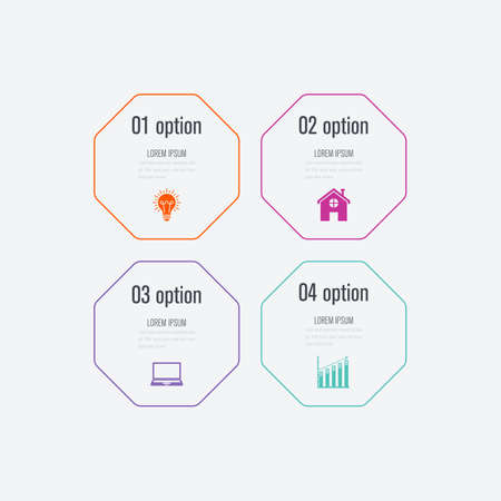 Business infographics template 4 steps. Data and information visualization. Dynamic infographics stylish geometric. element for design business invitations, gift cards, flyers and brochuresのイラスト素材