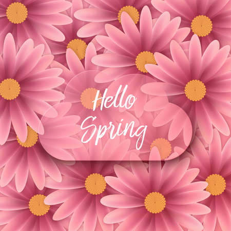 Hello spring text, floral background. Vector Brush lettering Hello Springのイラスト素材