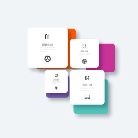 Business infographics template 4 steps square. Data and information visualization. Dynamic infographics stylish geometric. element for design business invitations, gift cards, flyers and brochuresのイラスト素材
